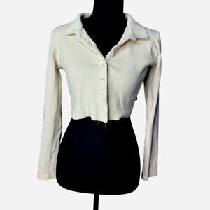 Princess Polly Womens Cream Cropped Button Down Cardigan - 8 Ribbed Knit Neutral
